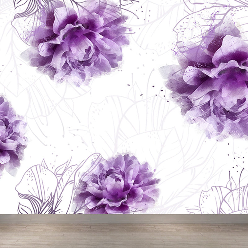 Whole Flower Mural Wallpaper Moisture Resistant Contemporary Bedroom Wall Decor Purple Clearhalo 'Wall Decor' 'Wall Mural' 1647034