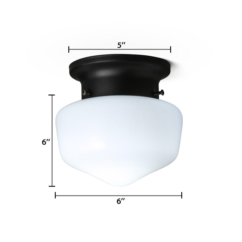 Schoolhouse White Glass Flush Light Modern 1 Light Black Flush Mount Ceiling Fixture Clearhalo 'Ceiling Lights' 'Close To Ceiling Lights' 'Close to ceiling' 'Flush mount' Lighting' 164711