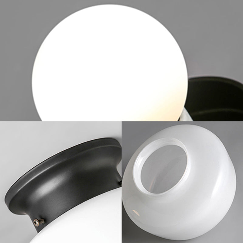 Schoolhouse White Glass Flush Light Modern 1 Light Black Flush Mount Ceiling Fixture Clearhalo 'Ceiling Lights' 'Close To Ceiling Lights' 'Close to ceiling' 'Flush mount' Lighting' 164712