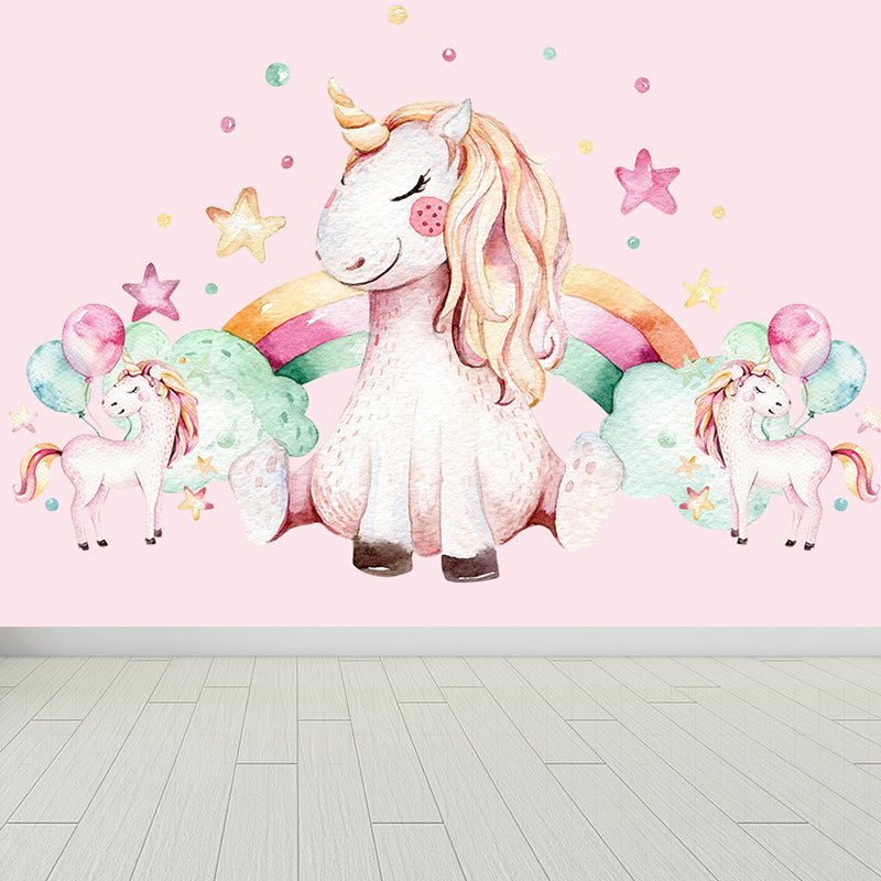 Unicorn Wall Mural Kid's Style Decorative Children's Bedroom Bedroom Wall Art, Custom Printed Light Pink Clearhalo 'Wall Decor' 'Wall Mural' 1647259