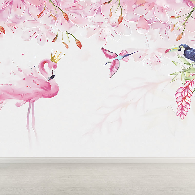 Standing Field Flamingos Mural Wallpaper Modern Non-Woven Material Wall Covering Clearhalo 'Wall Decor' 'Wall Mural' 1647336