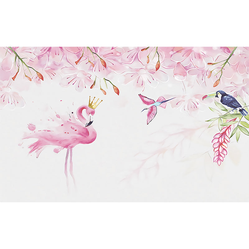 Standing Field Flamingos Mural Wallpaper Modern Non-Woven Material Wall Covering Clearhalo 'Wall Decor' 'Wall Mural' 1647337