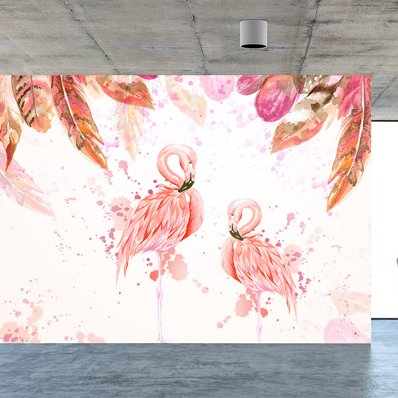 Standing Field Flamingos Mural Wallpaper Modern Non-Woven Material Wall Covering Clearhalo 'Wall Decor' 'Wall Mural' 1647340