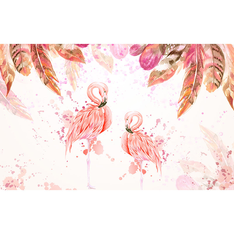 Standing Field Flamingos Mural Wallpaper Modern Non-Woven Material Wall Covering Clearhalo 'Wall Decor' 'Wall Mural' 1647342