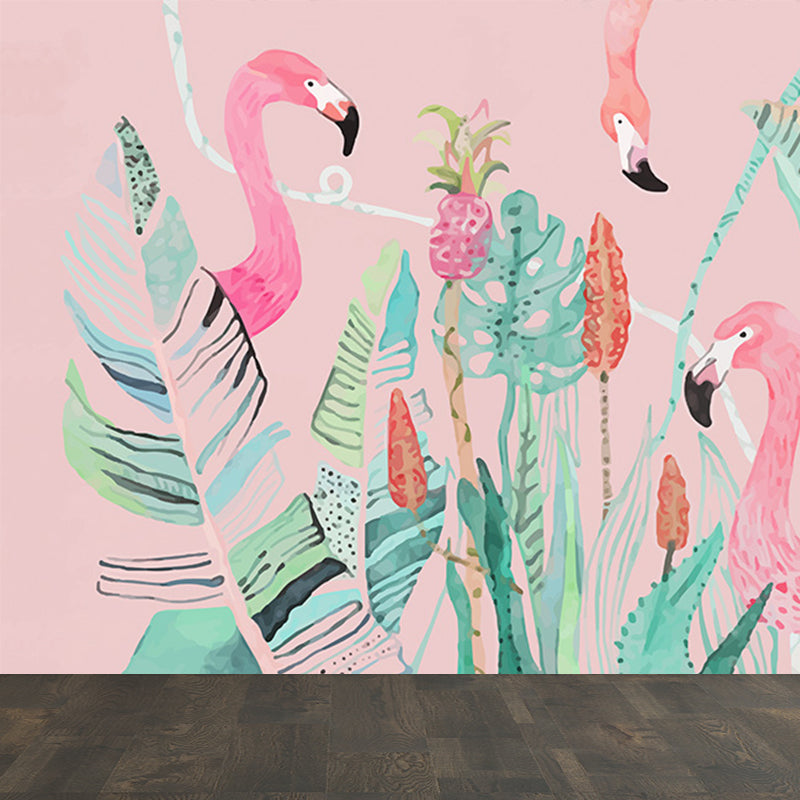 Standing Field Flamingos Mural Wallpaper Modern Non-Woven Material Wall Covering Clearhalo 'Wall Decor' 'Wall Mural' 1647345