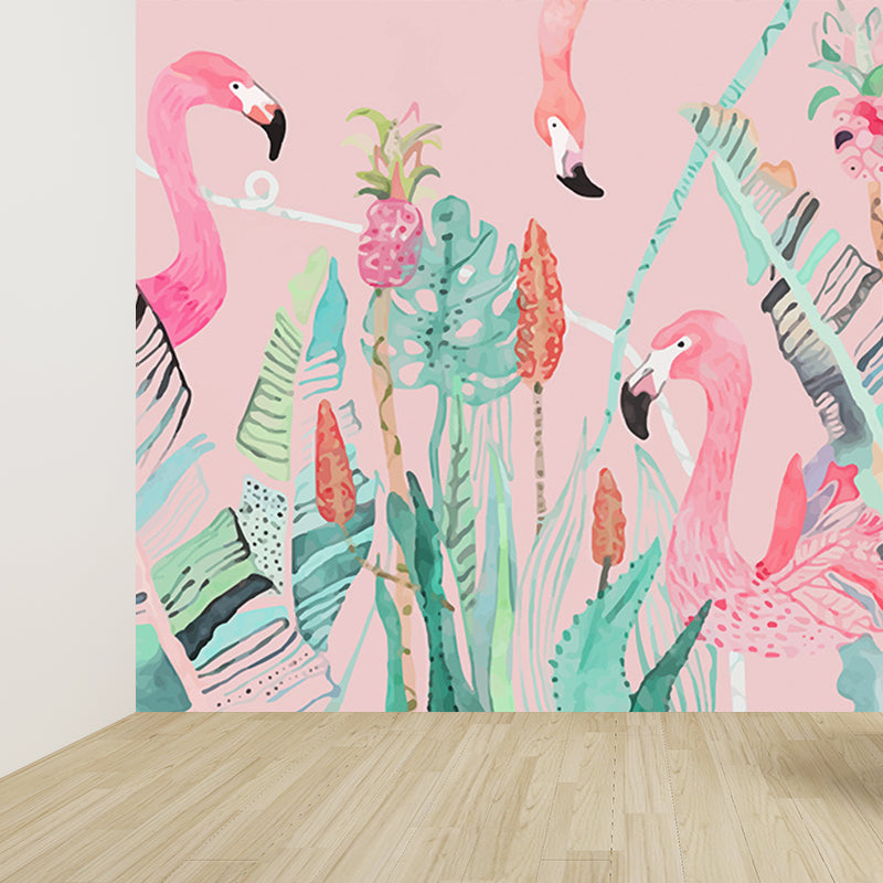 Standing Field Flamingos Mural Wallpaper Modern Non-Woven Material Wall Covering Clearhalo 'Wall Decor' 'Wall Mural' 1647346