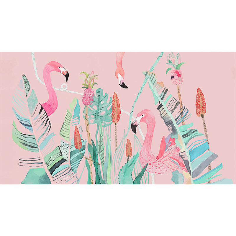 Standing Field Flamingos Mural Wallpaper Modern Non-Woven Material Wall Covering Clearhalo 'Wall Decor' 'Wall Mural' 1647347