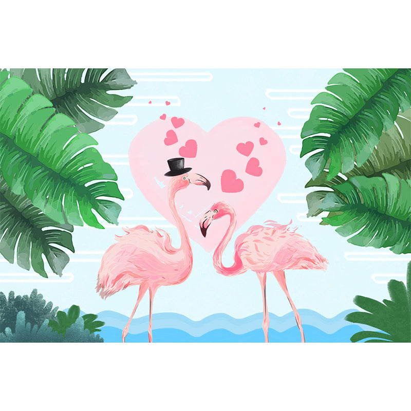 Standing Field Flamingos Mural Wallpaper Modern Non-Woven Material Wall Covering Clearhalo 'Wall Decor' 'Wall Mural' 1647352