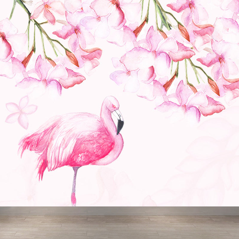 Stand-Up Flamingo Mural Decal Light Color Contemporary Wall Covering for Dining Room Clearhalo 'Wall Decor' 'Wall Mural' 1647365