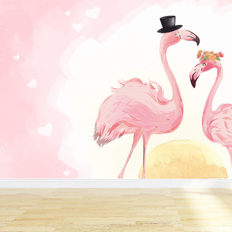 Stand-Up Flamingo Mural Decal Light Color Contemporary Wall Covering for Dining Room Clearhalo 'Wall Decor' 'Wall Mural' 1647370