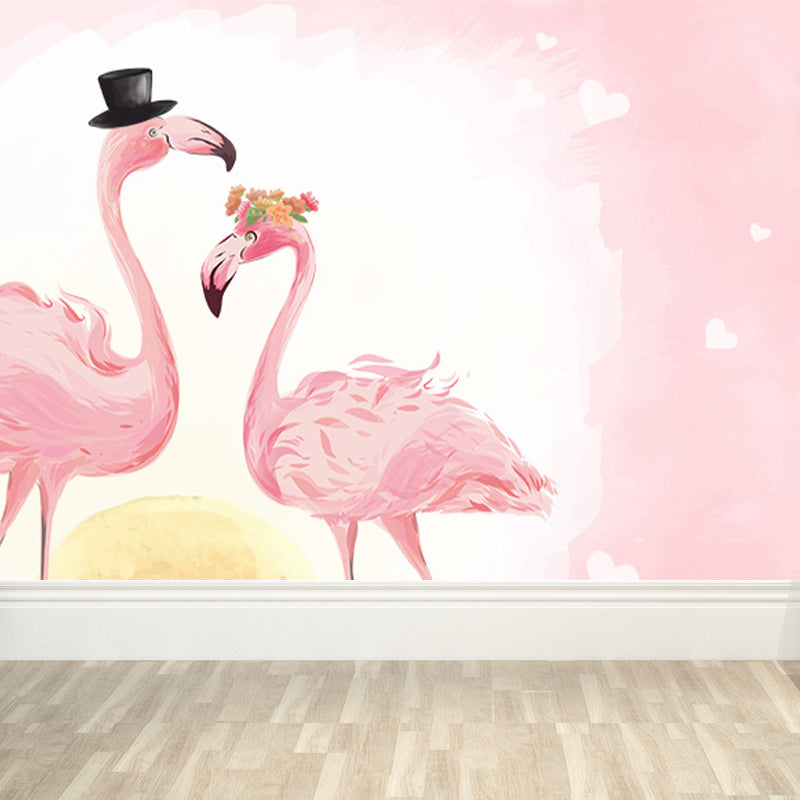 Stand-Up Flamingo Mural Decal Light Color Contemporary Wall Covering for Dining Room Clearhalo 'Wall Decor' 'Wall Mural' 1647371