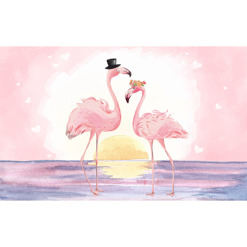 Stand-Up Flamingo Mural Decal Light Color Contemporary Wall Covering for Dining Room Clearhalo 'Wall Decor' 'Wall Mural' 1647372