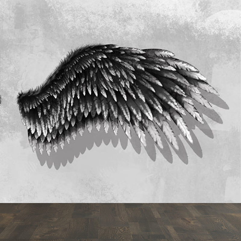 Bird Wing Wall Mural Modern Decorative Living Room Wall Covering, Custom Printed Grey Clearhalo 'Wall Decor' 'Wall Mural' 1647574