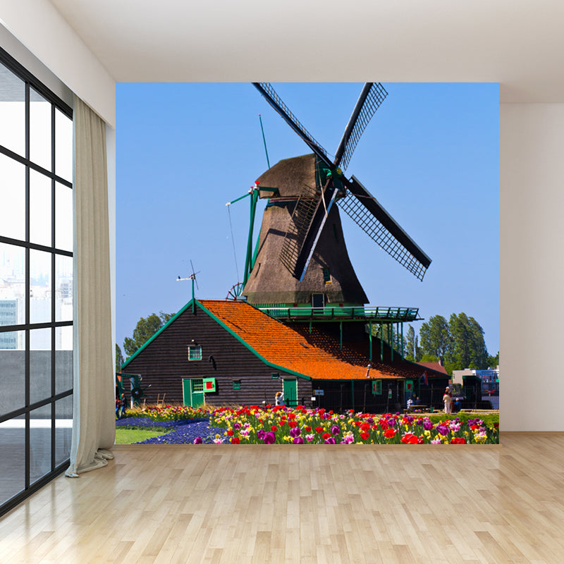 Whole Windmill View Mural Wallpaper for Wall Decor Contemporary Girls Room Wall Art Clearhalo 'Wall Decor' 'Wall Mural' 1647939