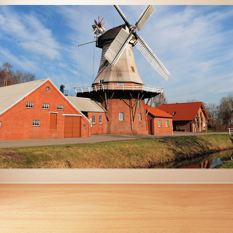 Whole Windmill View Mural Wallpaper for Wall Decor Contemporary Girls Room Wall Art Clearhalo 'Wall Decor' 'Wall Mural' 1647944