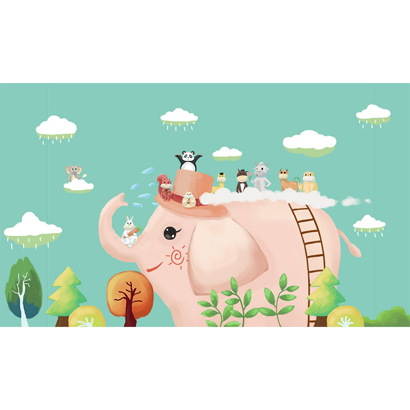 Illustration Cartoon Animals Wall Mural for Kids Bedroom, Pastel Color, Made to Measure Clearhalo 'Wall Decor' 'Wall Mural' 1648066