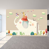 Illustration Cartoon Animals Wall Mural for Kids Bedroom, Pastel Color, Made to Measure Clearhalo 'Wall Decor' 'Wall Mural' 1648069