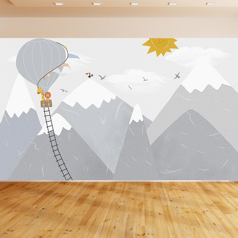 Waterproof Balloon and Mountain Mural Children's Art Non-Woven Wall Decor, Custom Grey Design 1 Clearhalo 'Wall Decor' 'Wall Mural' 1648078