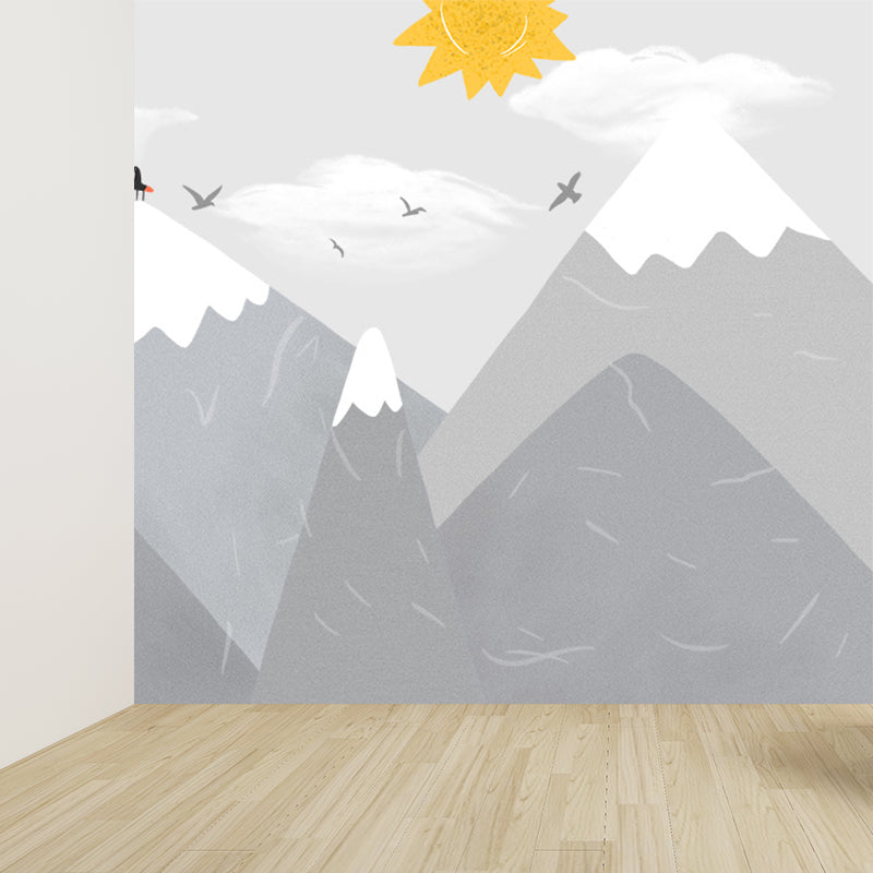 Waterproof Balloon and Mountain Mural Children's Art Non-Woven Wall Decor, Custom Grey Design 3 Clearhalo 'Wall Decor' 'Wall Mural' 1648088