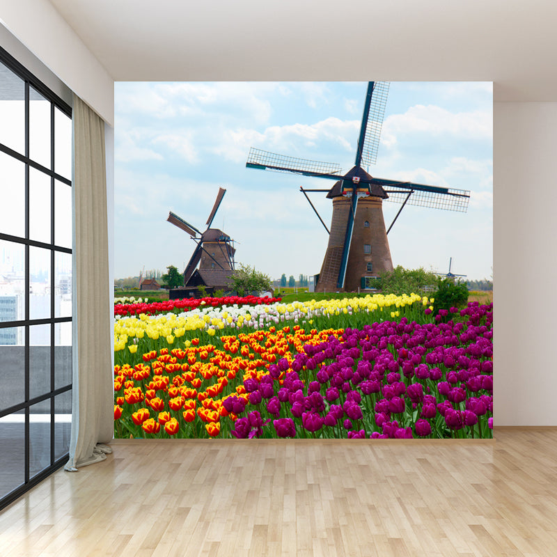 Large Static Windmill Mural Wallpaper Modern Landscape Wall Decor in Light Color Purple Clearhalo 'Wall Decor' 'Wall Mural' 1648193