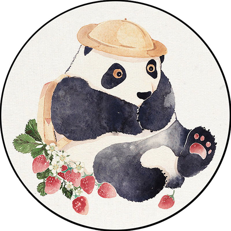 White Child's Room Rug Kids Animal Bear Dog Panda Pattern Area Rug  Polyester Anti-Slip Backing Carpet - Clearhalo