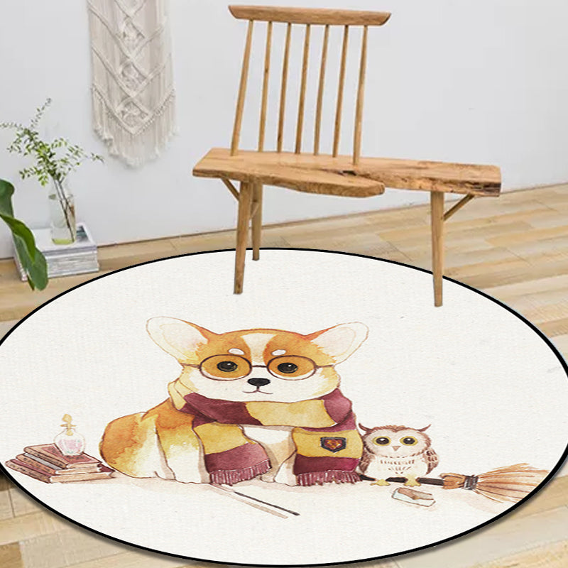 White Child's Room Rug Kids Animal Bear Dog Panda Pattern Area Rug  Polyester Anti-Slip Backing Carpet - Clearhalo