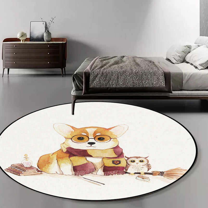 White Child's Room Rug Kids Animal Bear Dog Panda Pattern Area Rug  Polyester Anti-Slip Backing Carpet - Clearhalo