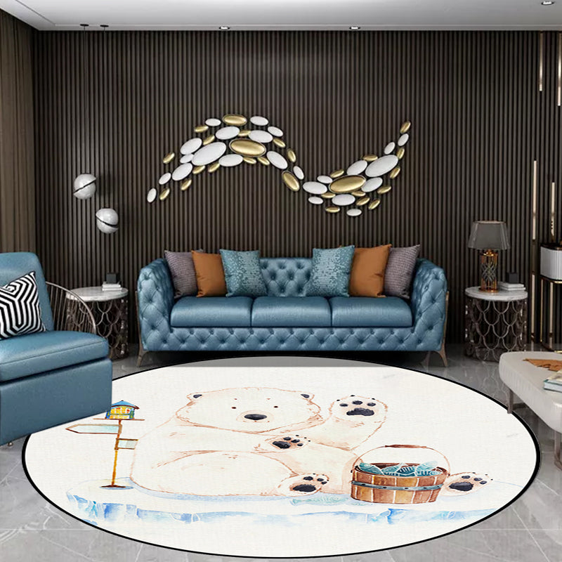 White Child's Room Rug Kids Animal Bear Dog Panda Pattern Area Rug Polyester Anti-Slip Backing Carpet Clearhalo 'Area Rug' 'Rug' 1648366