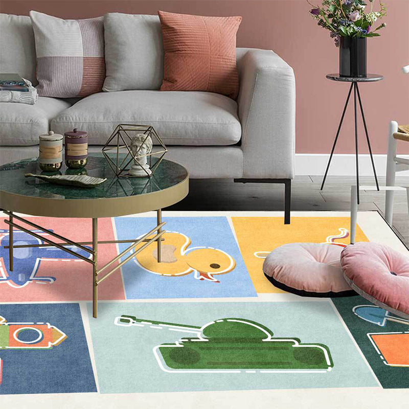 Unique Kids Rug Colorful Cars & Roads Duck Tank Plane Pattern Rug Polyester Pet Friendly Carpet for Nursery Yellow Design 1 Clearhalo 'Area Rug' 'Rug' 1648403