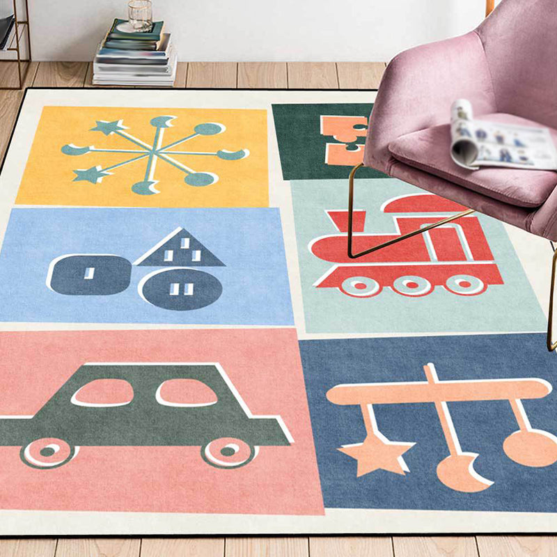 Unique Kids Rug Colorful Cars & Roads Duck Tank Plane Pattern Rug Polyester Pet Friendly Carpet for Nursery Yellow Design 2 Clearhalo 'Area Rug' 'Rug' 1648412