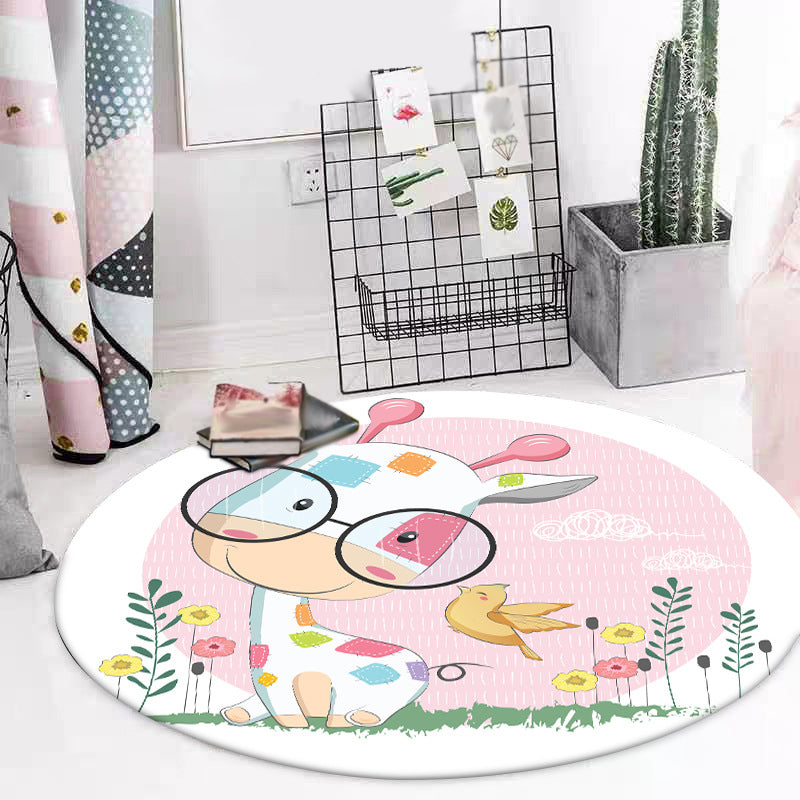 Blue and Pink Child's Room Rug Kids Animal Horse Rabbit Pattern Area Rug Polyester Non-Slip Backing Carpet Pink Clearhalo 'Area Rug' 'Rug' 1648526