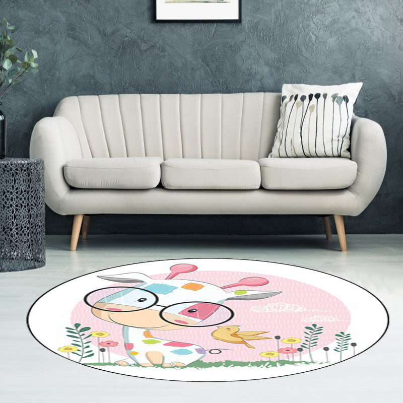 Blue and Pink Child's Room Rug Kids Animal Horse Rabbit Pattern Area Rug Polyester Non-Slip Backing Carpet Clearhalo 'Area Rug' 'Rug' 1648527