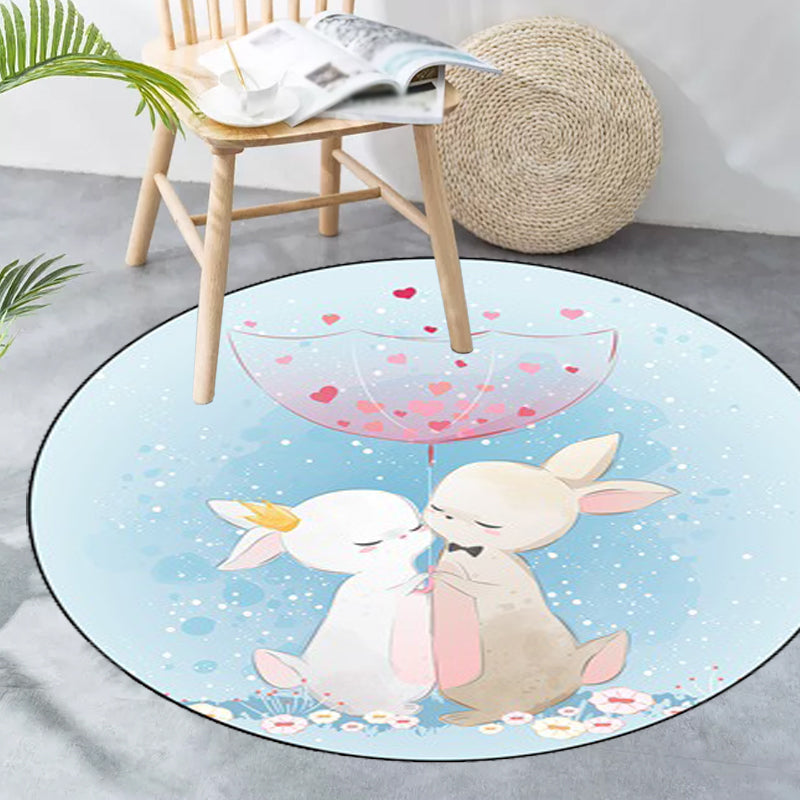 Blue and Pink Child's Room Rug Kids Animal Horse Rabbit Pattern Area Rug Polyester Non-Slip Backing Carpet Blue Clearhalo 'Area Rug' 'Rug' 1648535