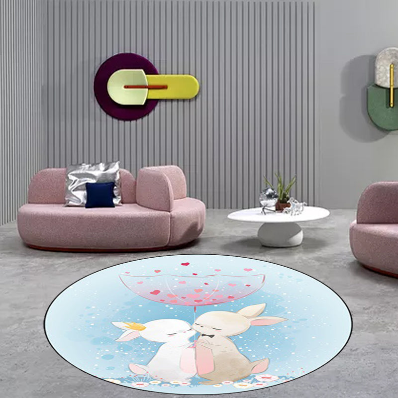 Blue and Pink Child's Room Rug Kids Animal Horse Rabbit Pattern Area Rug Polyester Non-Slip Backing Carpet Clearhalo 'Area Rug' 'Rug' 1648536