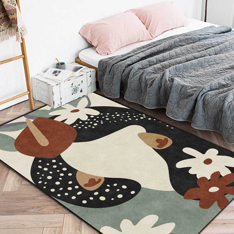 Stylish Kids Rug in Black and Ivory Floral Leaf Dots Pattern Rug Polyester Stain-Resistant Carpet for Nursery Clearhalo 'Area Rug' 'Rug' 1648592