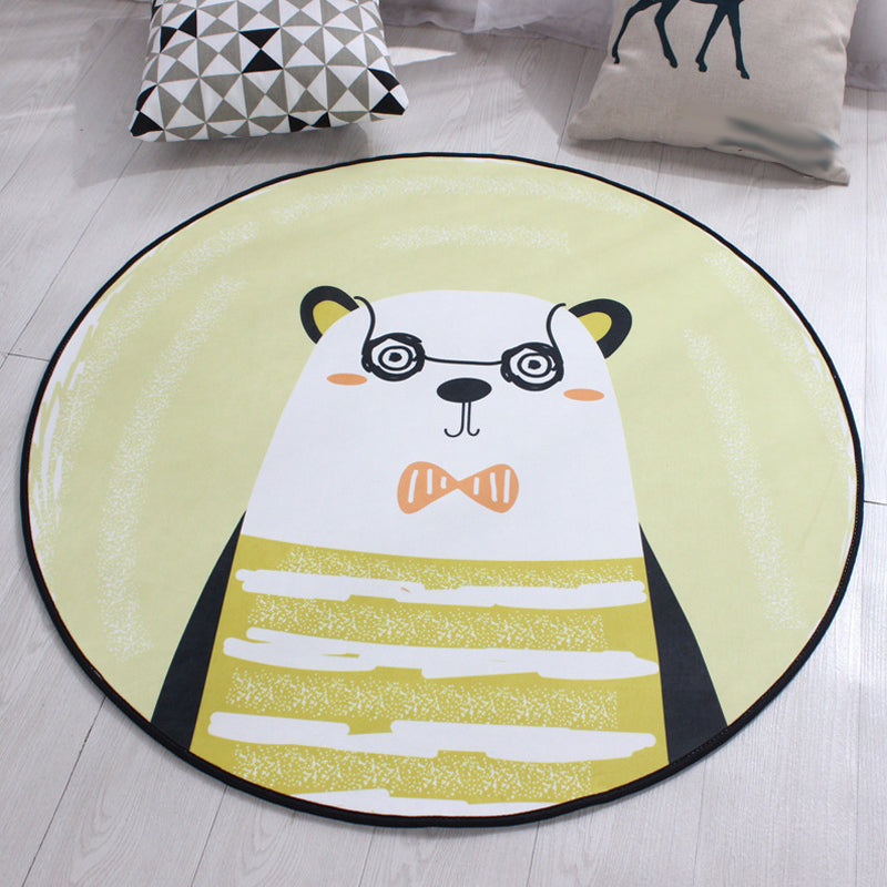 Stylish Kids Rug in Yellow and Green Animal Horse Whale Panda Pattern Rug Polyester Non-Slip Backing Carpet for Nursery Yellow Clearhalo 'Area Rug' 'Rug' 1648631