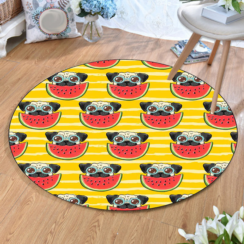 Yellow and Pink Child's Room Rug Kids Animal Dog Watermelon Leaf Pattern Area Rug Polyester Washable Carpet Yellow Clearhalo 'Area Rug' 'Rug' 1648697