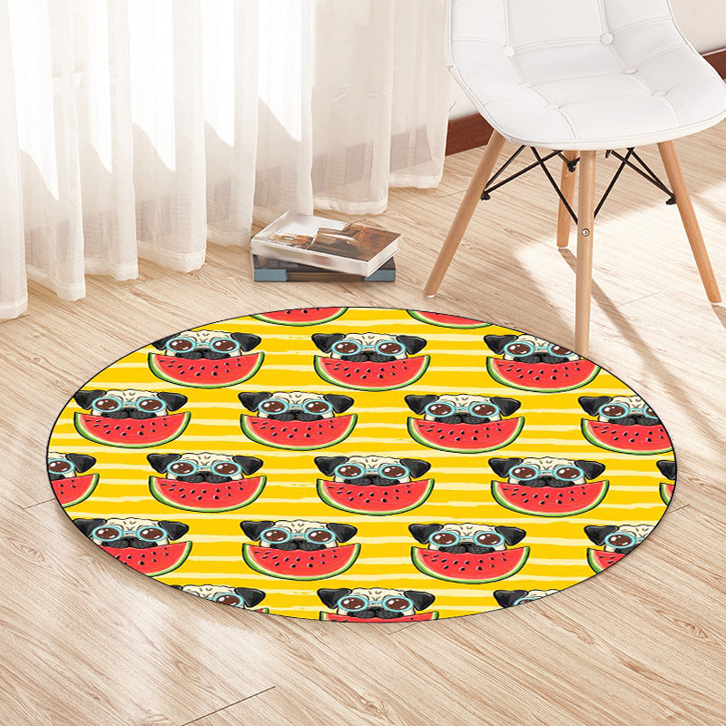 Yellow and Pink Child's Room Rug Kids Animal Dog Watermelon Leaf Pattern Area Rug Polyester Washable Carpet Clearhalo 'Area Rug' 'Rug' 1648698