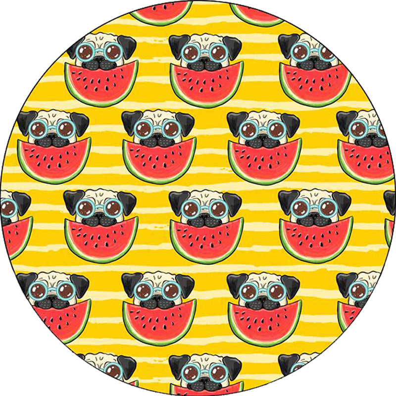 Yellow and Pink Child's Room Rug Kids Animal Dog Watermelon Leaf Pattern Area Rug Polyester Washable Carpet Clearhalo 'Area Rug' 'Rug' 1648699