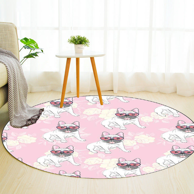 Yellow and Pink Child's Room Rug Kids Animal Dog Watermelon Leaf Pattern Area Rug Polyester Washable Carpet Pink Clearhalo 'Area Rug' 'Rug' 1648709