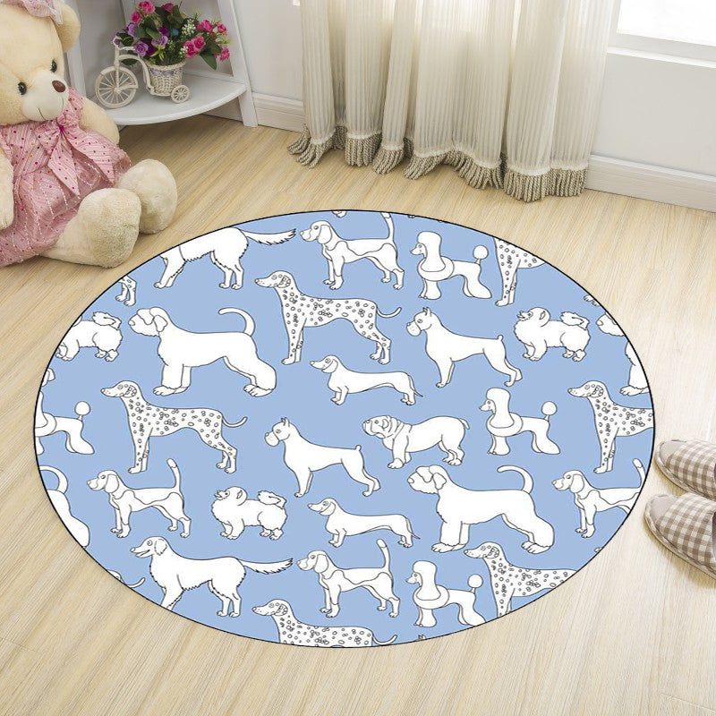 Yellow and Pink Child's Room Rug Kids Animal Dog Watermelon Leaf Pattern Area Rug Polyester Washable Carpet Blue Clearhalo 'Area Rug' 'Rug' 1648712