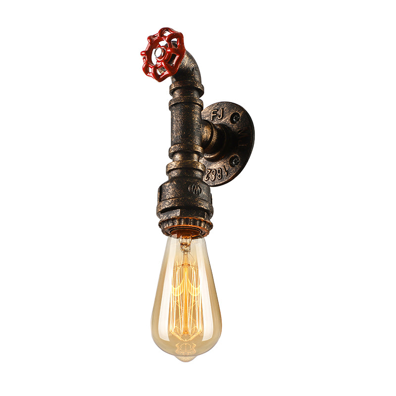 Metallic Bronze Wall Sconce Light Water Pipe 1 Light Farmhouse Wall Lighting with Red Valve Clearhalo 'Art deco wall lights' 'Cast Iron' 'Glass' 'Industrial wall lights' 'Industrial' 'Middle century wall lights' 'Modern' 'Rustic wall lights' 'Tiffany' 'Traditional wall lights' 'Wall Lamps & Sconces' 'Wall Lights' Lighting' 164876