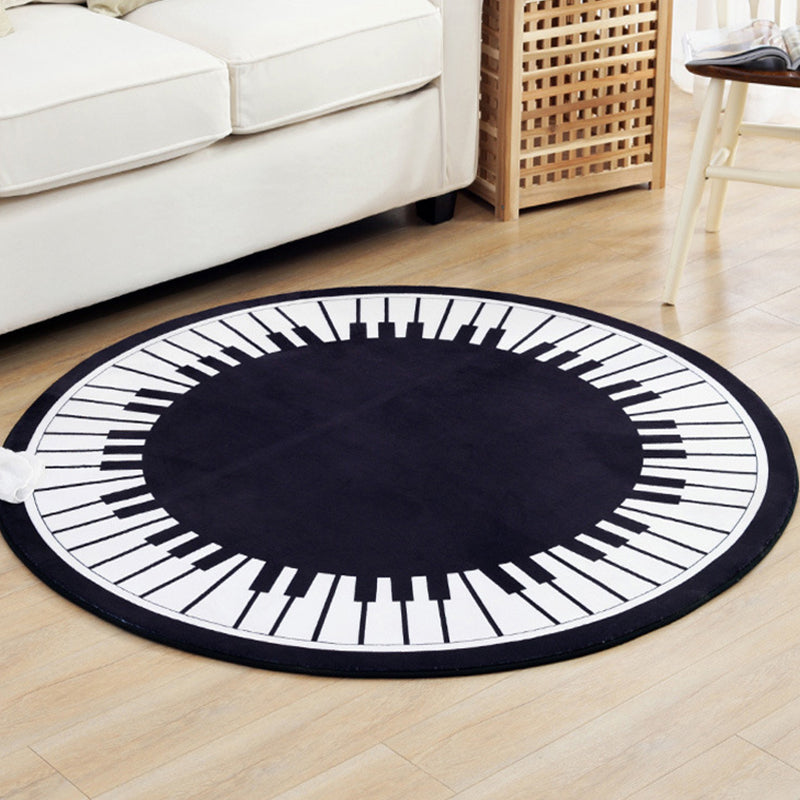 Stylish Kids Rug in Black and White Music Piano Pattern Rug Polyester Pet Friendly Carpet for Children's Room Black Clearhalo 'Area Rug' 'Rug' 1648768