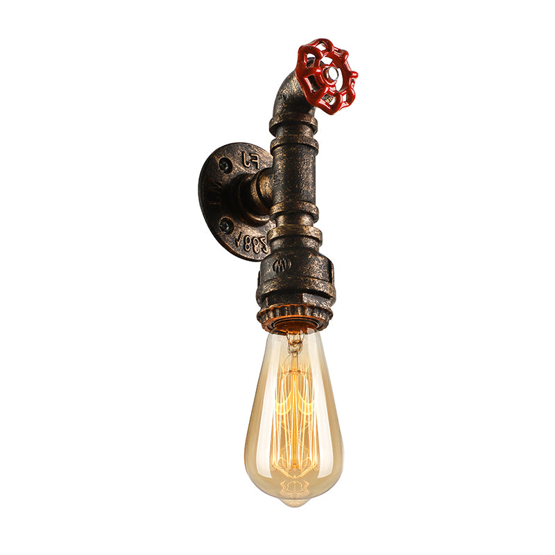 Metallic Bronze Wall Sconce Light Water Pipe 1 Light Farmhouse Wall Lighting with Red Valve Clearhalo 'Art deco wall lights' 'Cast Iron' 'Glass' 'Industrial wall lights' 'Industrial' 'Middle century wall lights' 'Modern' 'Rustic wall lights' 'Tiffany' 'Traditional wall lights' 'Wall Lamps & Sconces' 'Wall Lights' Lighting' 164877