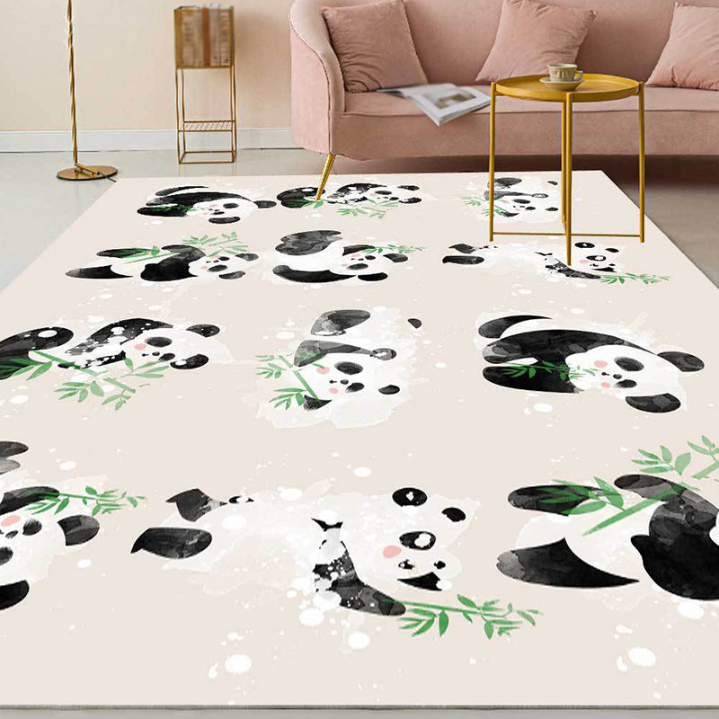 Ivory Child's Room Rug Kids Animal Panda Bird Pattern Area Rug Polyester Anti-Slip Machine Washable Carpet Beige Design 1 Clearhalo 'Area Rug' 'Rug' 1648868