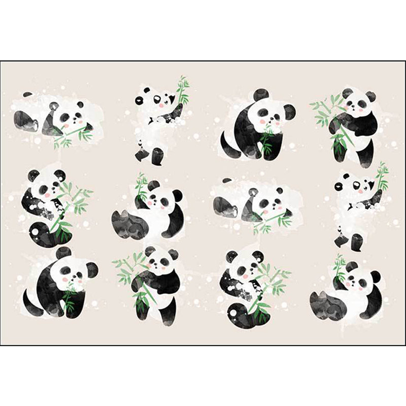 Ivory Child's Room Rug Kids Animal Panda Bird Pattern Area Rug Polyester Anti-Slip Machine Washable Carpet Clearhalo 'Area Rug' 'Rug' 1648870
