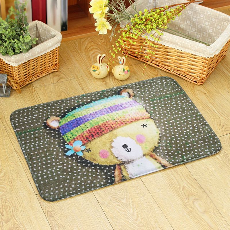 Blue and Green Nursery Rug Kids Animal Bear Rabbit Bee Pattern Area Rug Polyester Machine Washable Carpet Grey 2' x 2'11" Clearhalo 'Area Rug' 'Rug' 1648898