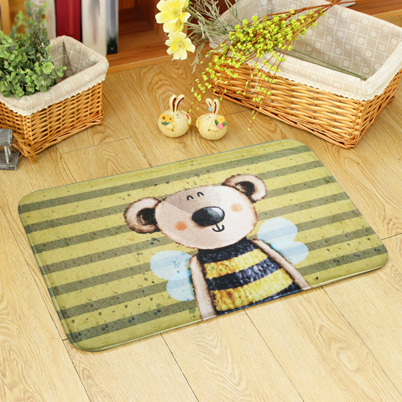 Blue and Green Nursery Rug Kids Animal Bear Rabbit Bee Pattern Area Rug Polyester Machine Washable Carpet Yellow 2' x 2'11" Clearhalo 'Area Rug' 'Rug' 1648899