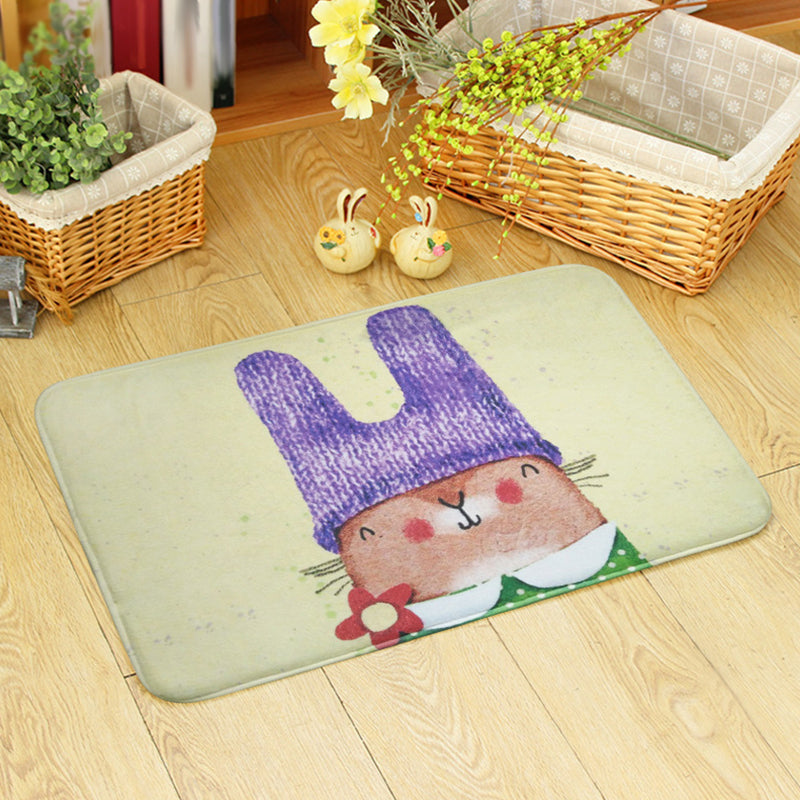 Blue and Green Nursery Rug Kids Animal Bear Rabbit Bee Pattern Area Rug Polyester Machine Washable Carpet Apricot 2' x 2'11" Clearhalo 'Area Rug' 'Rug' 1648900