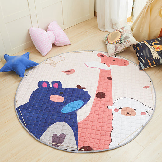 Kids Bedroom Rug in Pink and Grey Animal Unicorn Rabbit Sheep Print Rug Polyester Machine Washable Area Rug Yellow-Red 4'11" x 4'11" Clearhalo 'Area Rug' 'Rug' 1648904